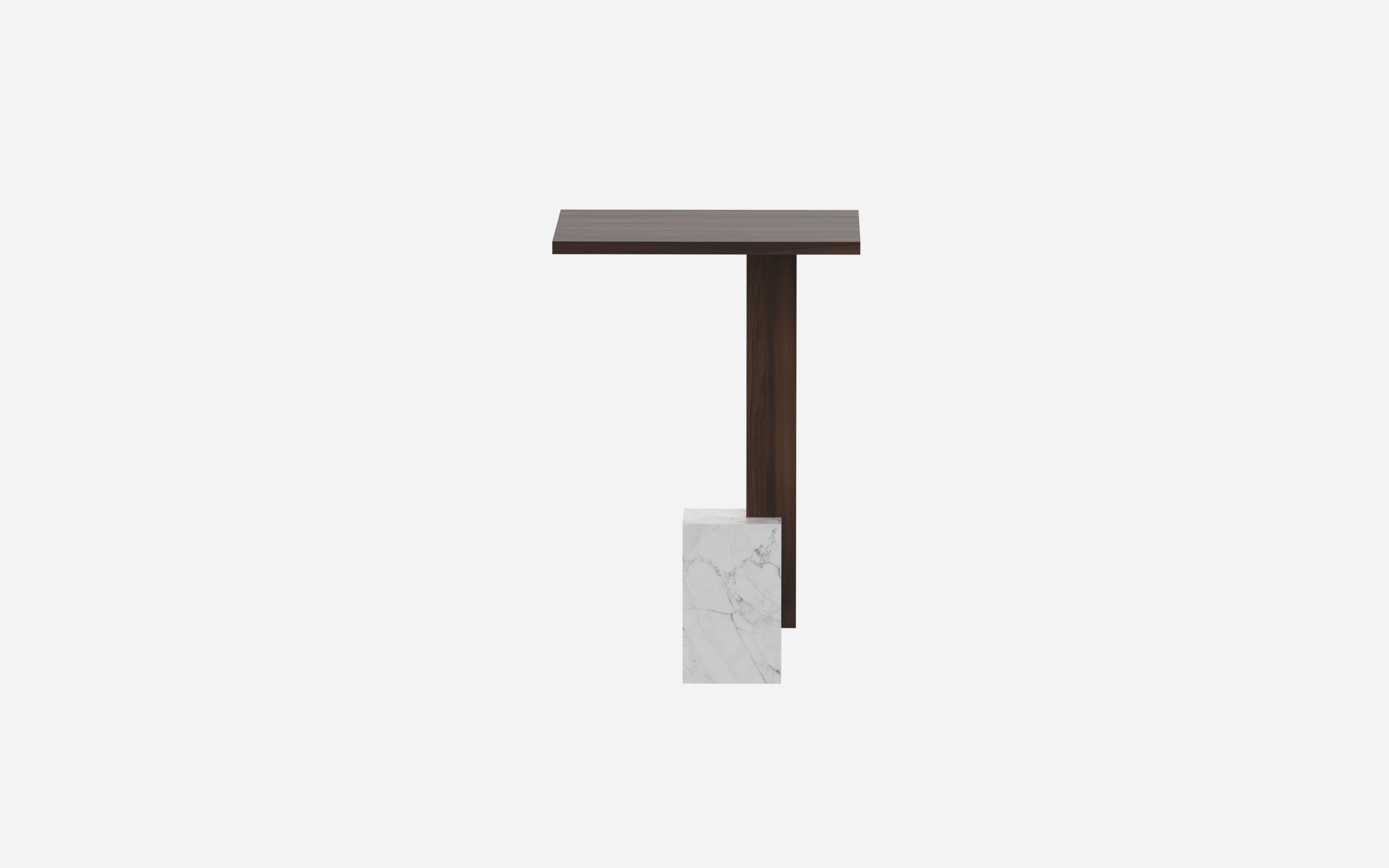 Projekt stolika z drewna i marmuru.